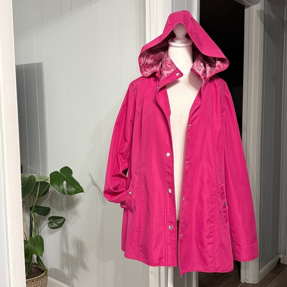 Dennis Basso Removable Hoodie Dark Pink RainJacket.